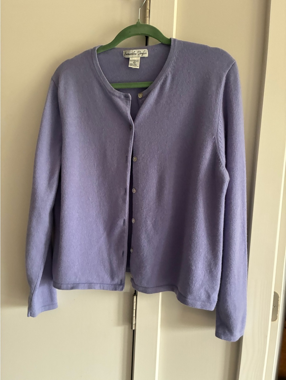Lavender Cashmere Crewneck Button Cardigan Sweater - Women